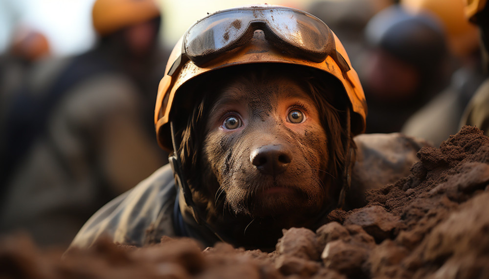 Un chien qui demande d'aide aux sauveteurs